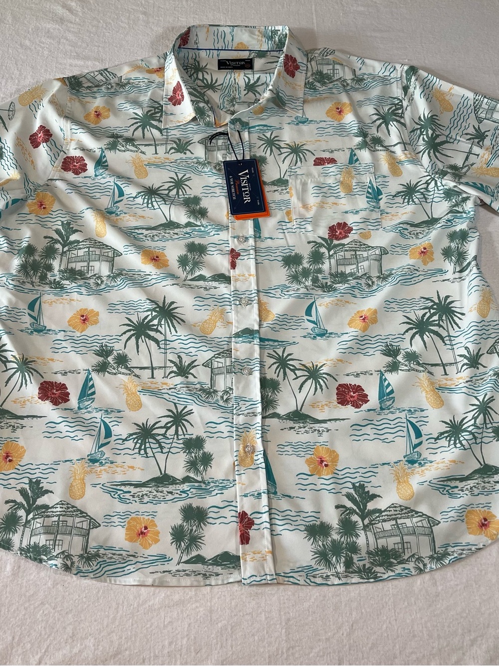 Visitor Premium Tropical Print Short-Sleeve Shirt NWT Moisture Wicking Quick Dry